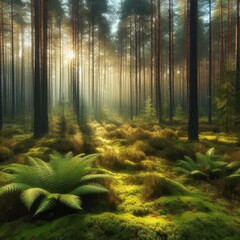 morning in a pine forest
