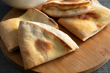 A view of slices of Armenian bread.