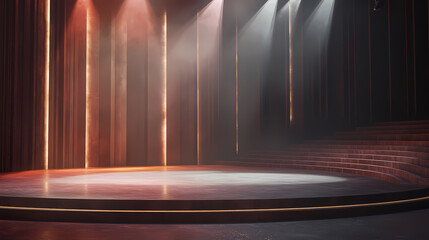 Empty stage with lighting equipment on a stage. spotlight shines on the stage. 3d rendering. Illuminated. Illustration