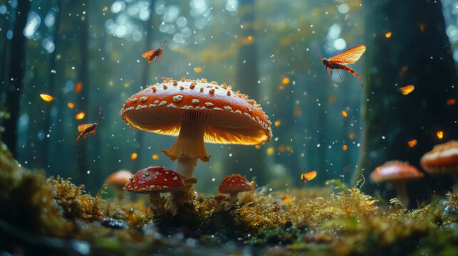 Enchanted Forest Mushrooms: Magical Fungi and Insects