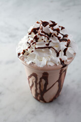 A view of a chocolate milkshake.