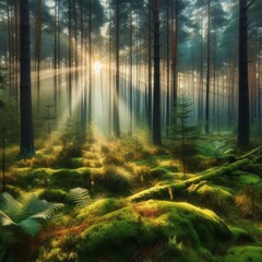 Fototapeta premium morning in a pine forest 