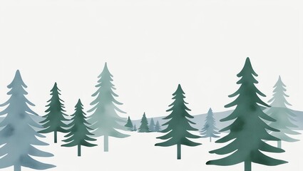 Obraz premium A serene representation of evergreen forests against a light backdrop.