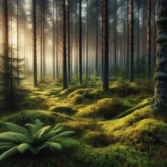 Obraz premium morning in a pine forest 