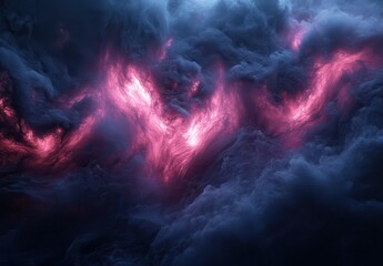 Fototapeta premium Ethereal Swirls of Dark Clouds Illuminated by Glowing Pink Light Creating a Mysterious and Surreal Atmosphere in a Dramatic Sky Scene