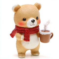 Cute bear figurine holding a warm drink cozy indoor setting decorative item whimsical home decor charming concept