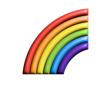 3D half of a full rainbow icon, showing six bands of color red, orange, yellow, green, blue, violet