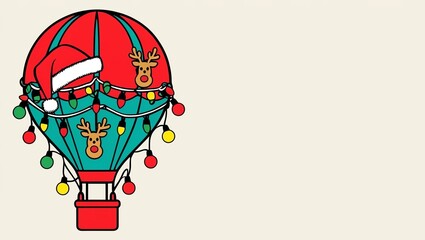 Colorful Christmas hot air balloon decorated with festive lights.
