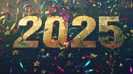 Celebration of 2025 new year’s festivities global stage digital art exciting atmosphere