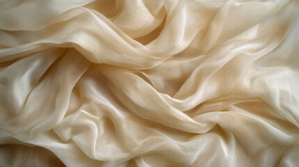 Fototapeta premium Close-up of Wrinkled Light Beige Sheer Fabric
