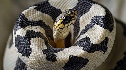 Fototapeta premium Black and White Snake Coiled, Closeup Macro Photography