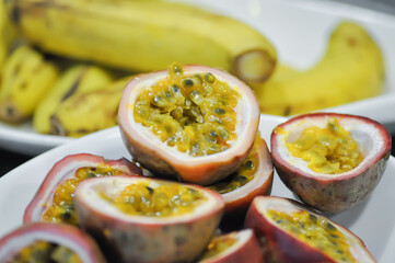 passion fruit or Passiflora edulis or Passionfruit