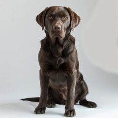 Fototapeta premium A Labrador dog standing proudly on a light background, showcasing its strong physique and friendly nature.