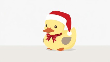 Cute cartoon duck wearing a Santa hat and bow tie decoration.