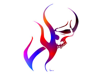 Half Fire design with half human skull