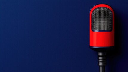 Fototapeta premium A voice needs clarity and speech. Microphone in red on a blue background for audio recording.