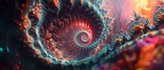 Hyperrealistic Fractal Spiral: Vibrant Colors, Intricate Details, 3D Rendering