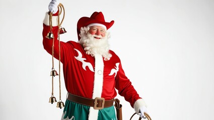Jolly Santa Claus with bells ready for the festive season.