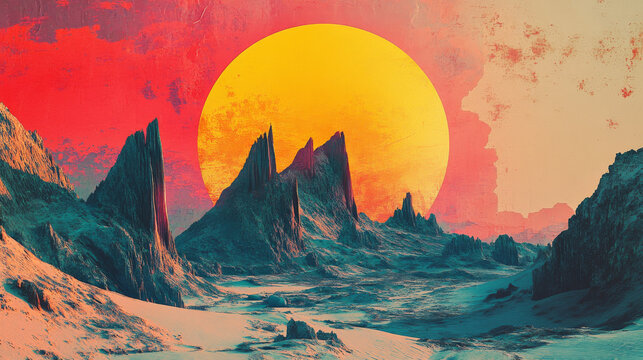 Surreal Coccolith Landscape: Futuristic Desert, Yellow Sun, Abstract Art