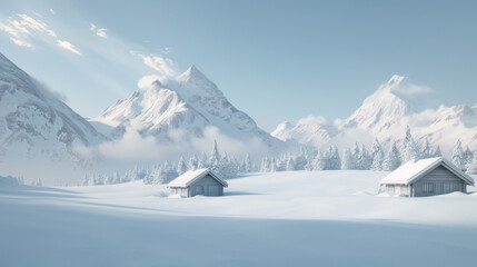 Obraz premium The small village in Dolomites mountains in winter.