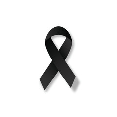 Black awareness ribbon on a white background. Mourning and melanoma symbol.