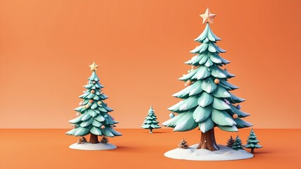 Obraz premium Christmas fir tree isolated on a orange background