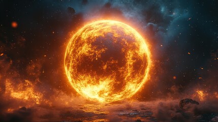 Fototapeta premium Fiery Celestial Orb: A Blazing Inferno in the Cosmos