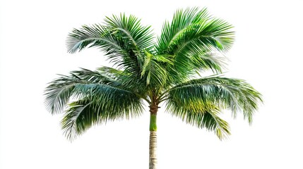 Lush green palm tree isolated on white background.