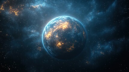 Naklejka premium Celestial Orb: A Glimmering Planet in the Vast Cosmos