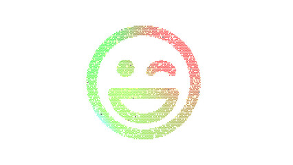 Icon laugh wink is made up of LED square shapes. There are bright diodes and there are black dead diodes
