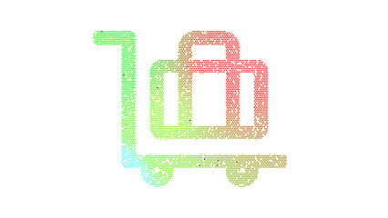 Icon luggage cart is made up of LED square shapes. There are bright diodes and there are black dead diodes
