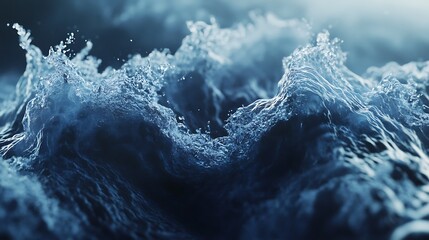 Close-up View of Blue Ocean Waves Crashing with Clear Sky Water Movement Texture for Beautiful Marine Landscape Concept.