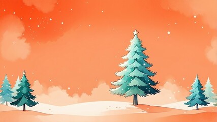 Christmas fir tree isolated on a orange background with space for text