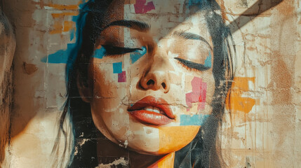 Street Art Mural: Eyes Closed, Urban Woman, Graffiti Art