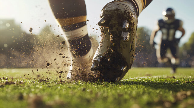 American Football Player Running Close Up