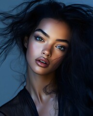 Captivating Cinematic Portrait of a Striking Elegant Woman with Dramatic Makeup and Evocative Expression