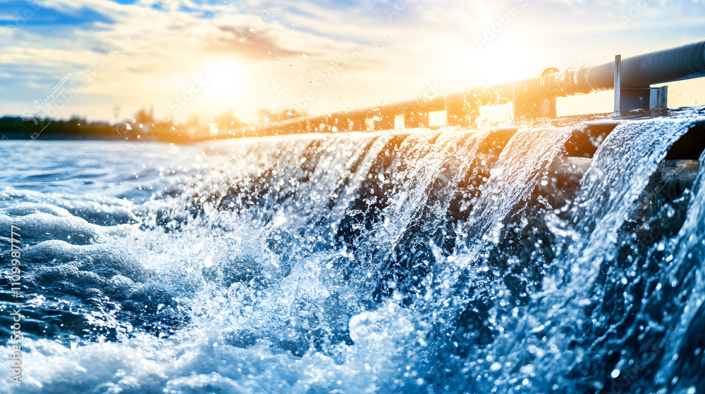 Aufkleber a beautiful sunset illuminates a cascading waterfall, creating a serene scene with sparkling water a