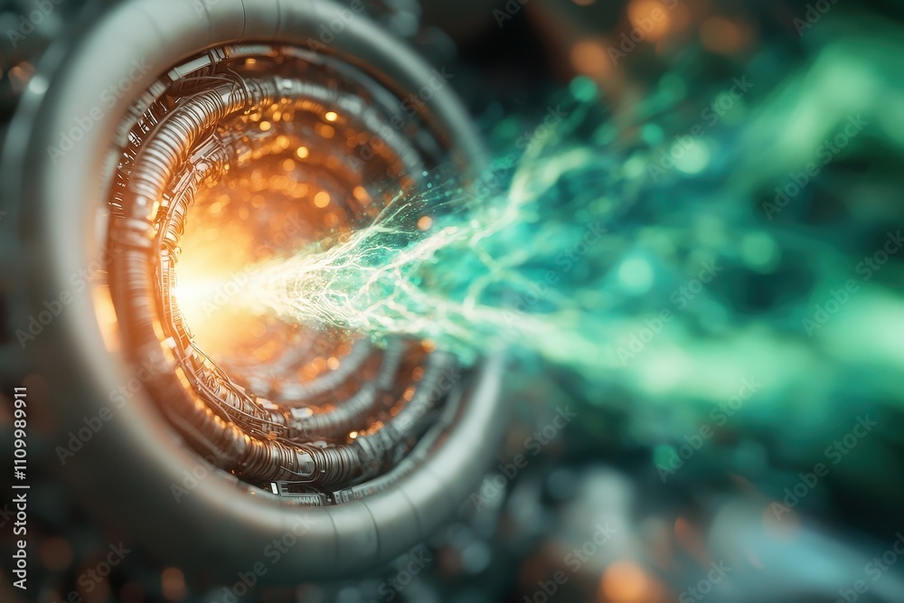 Wall mural futuristic energy portal with bright light and abstract wave patterns in a sci-fi environment