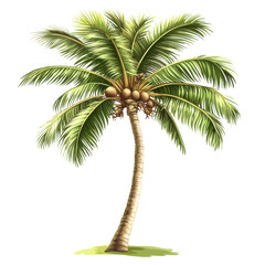 A vibrant palm tree with lush green fronds and coconuts, perfectly capturing the essence of tropical landscapes and summer vibes.