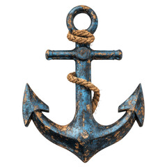A vintage blue anchor adorned with a rope, symbolizing maritime heritage and adventure, perfect for nautical-themed projects and designs.