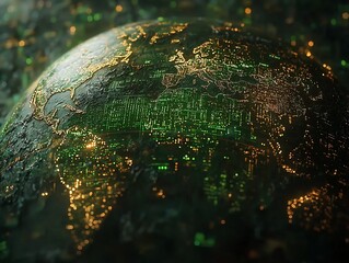 Futuristic Holographic Earth Map Visualizing Environmental Data and Technological Solutions