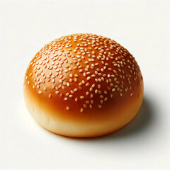 A sesame seed bun isolated on a white background. 