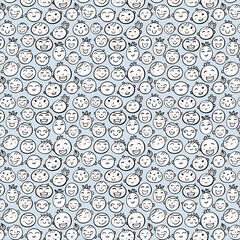 Happy Faces: A Hand-Drawn Doodle Pattern on Light Blue. AI Generated