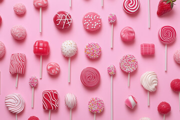 Lollies and sweets display with a pink background for a party