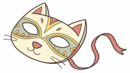 Cat animal carnival party mask. Accessory for Therian subculture, quadrobics. Festival or birthday costume accessory designed to resemble a cute kitten pet face, featuring eye holes, pink nose
