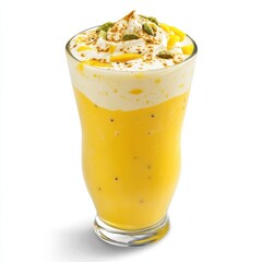 A refreshing mango lassi with a sprinkle of cardamom, isolated white background, impressionistic art style