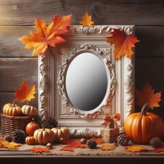 Autumn Leaves A mirror with a fall themed frame surrounded by a