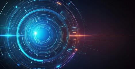 Obraz premium Digital tunnel with blue and orange lights creating a sci-fi atmosphere, created by ai generated