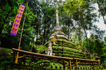 Old Pagoda, Architecture Lanna, Symbols of Buddhism at Pha Lat Temple (Sakithaka),Chiang Mai, Northern Thailand