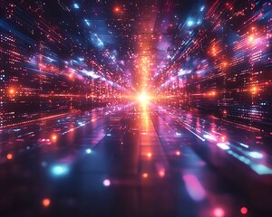 Obraz premium Futuristic Digital Frame with Holographic Lights and Sleek Metallic Background for High Tech Modern Concept